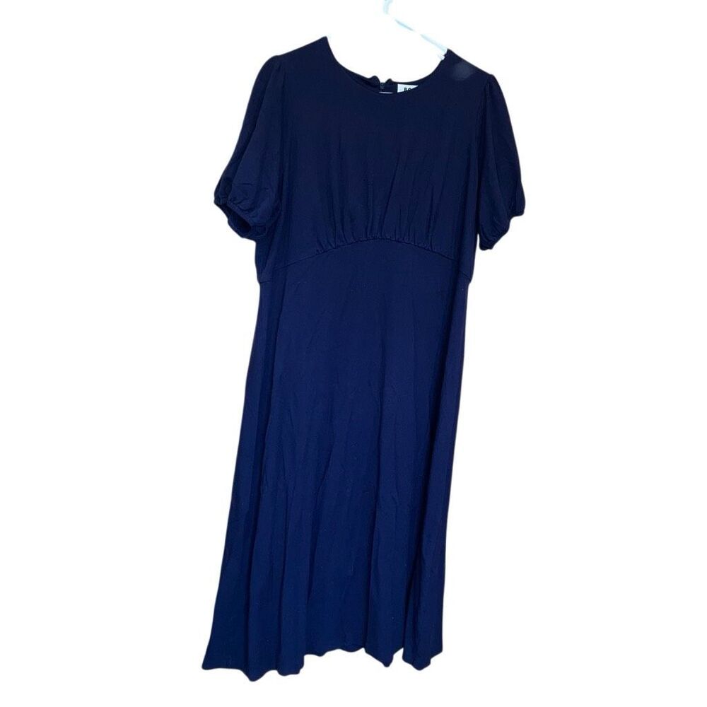 Boden Jersey Navy Blue Midi Puff Sleeve Dress Size 20-22R Business #200